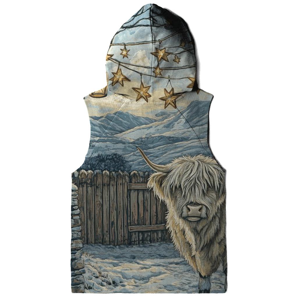 Highland Cow Under Winter Star Lanterns zip-up hoodies
