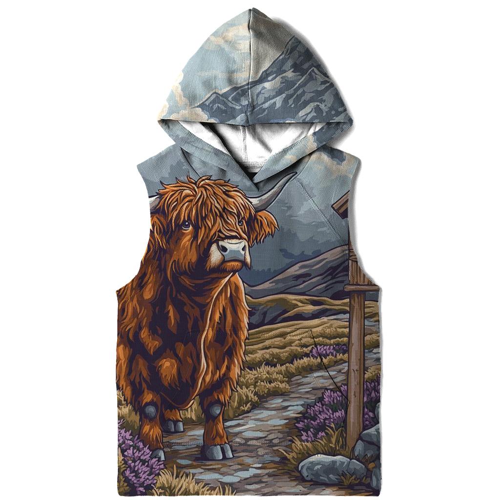 Highland Cow Mountain Weather Reader printed hoodies