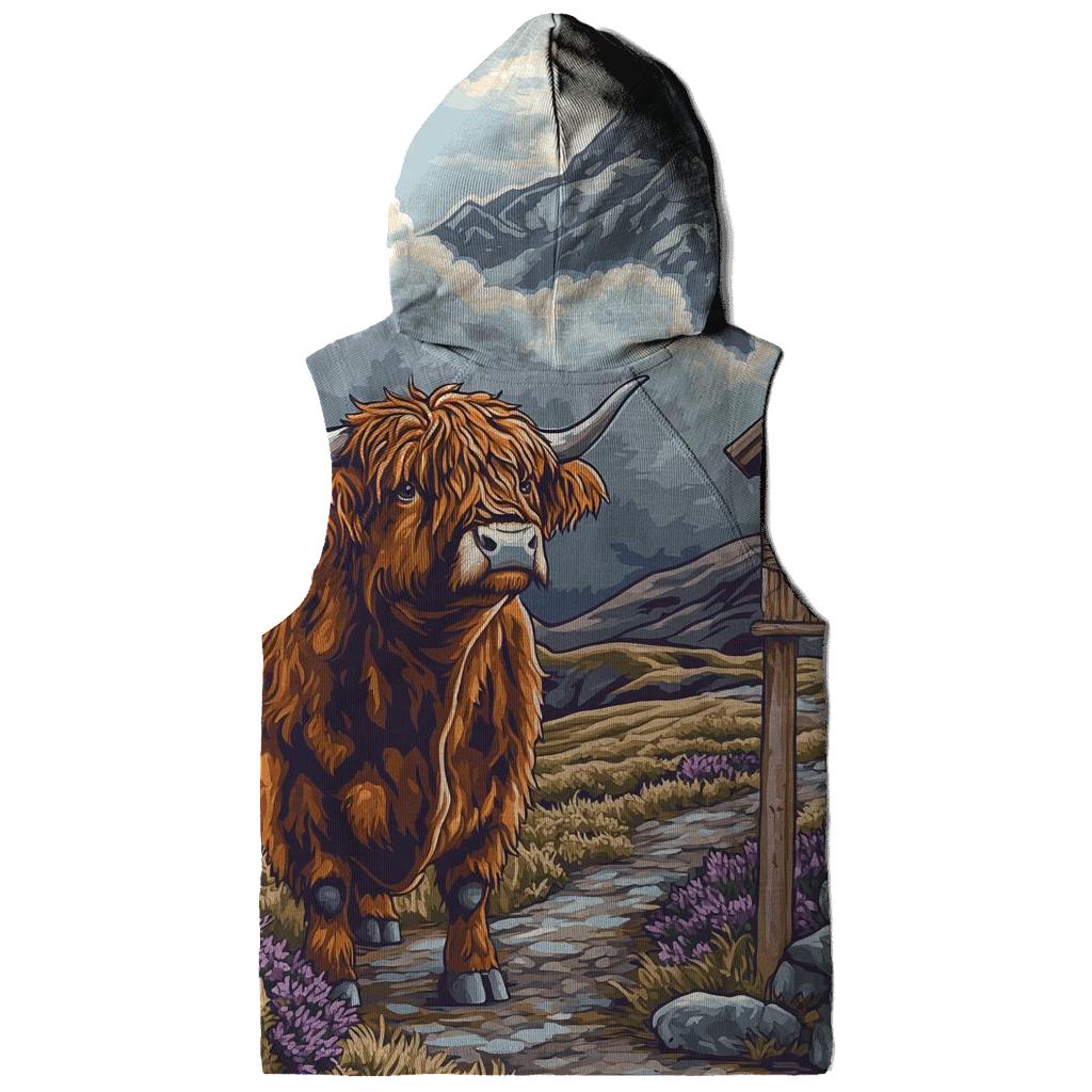 Highland Cow Mountain Weather Reader printed hoodies