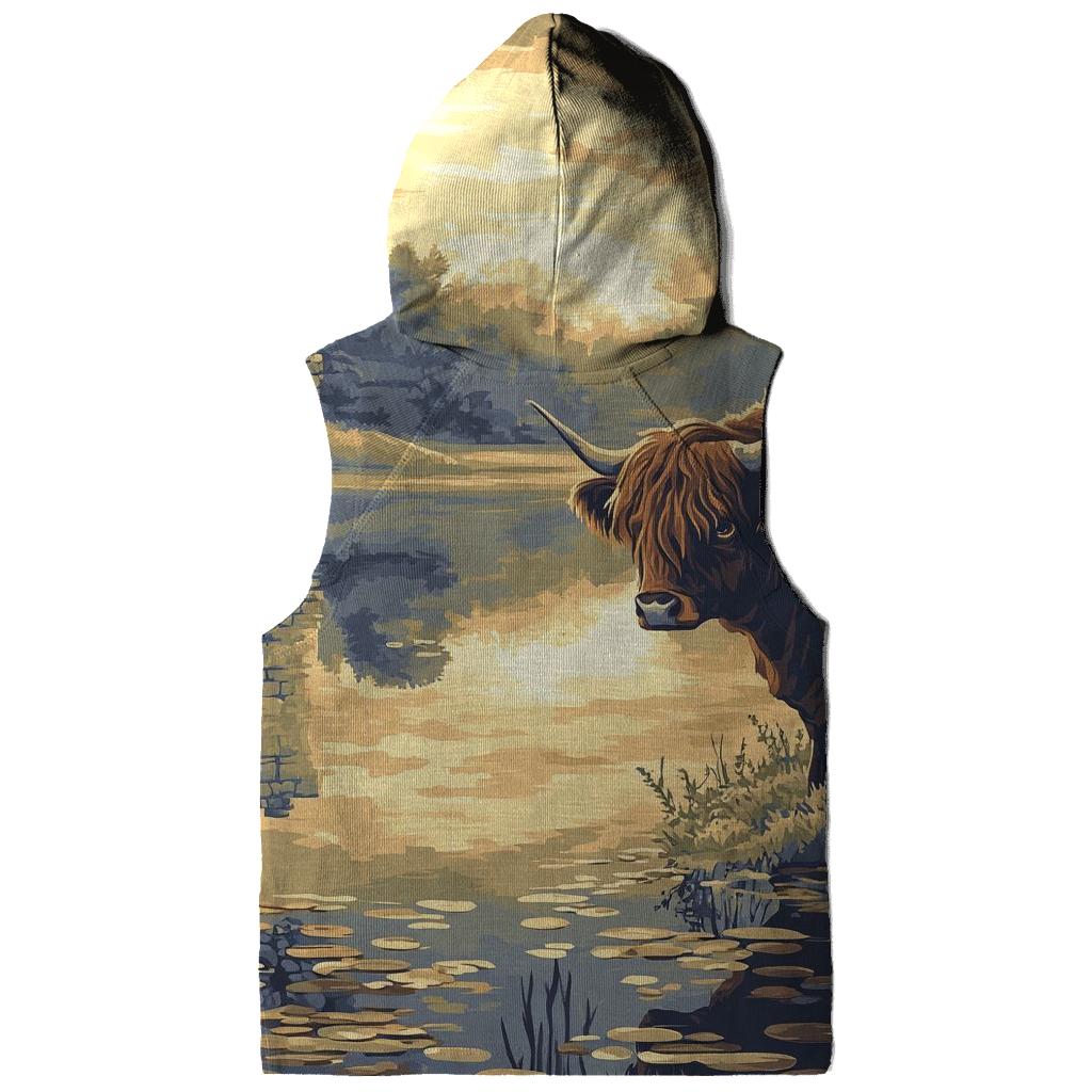 Loch Mirror Highland Cow Reflection graphic hoodies