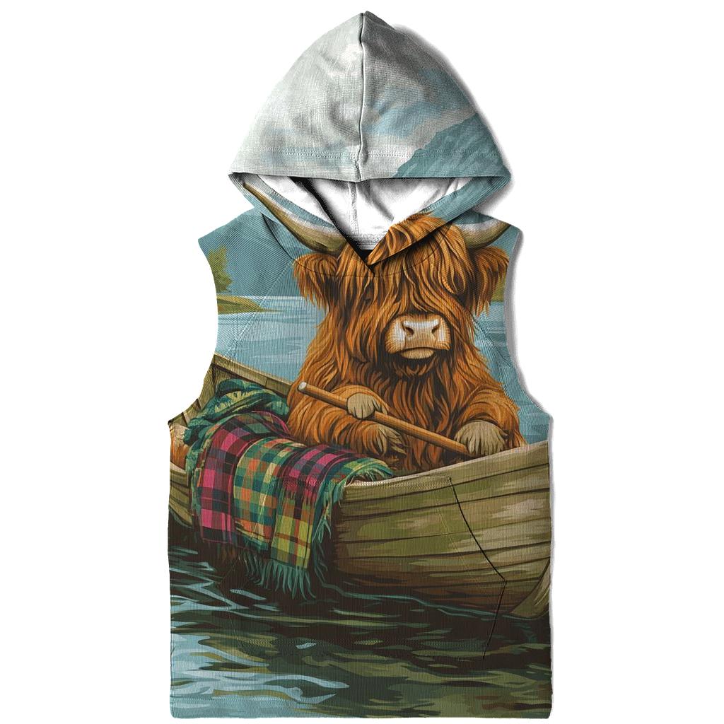 Highland Cow Sailing The Mini Loch Boat embroidered hoodies