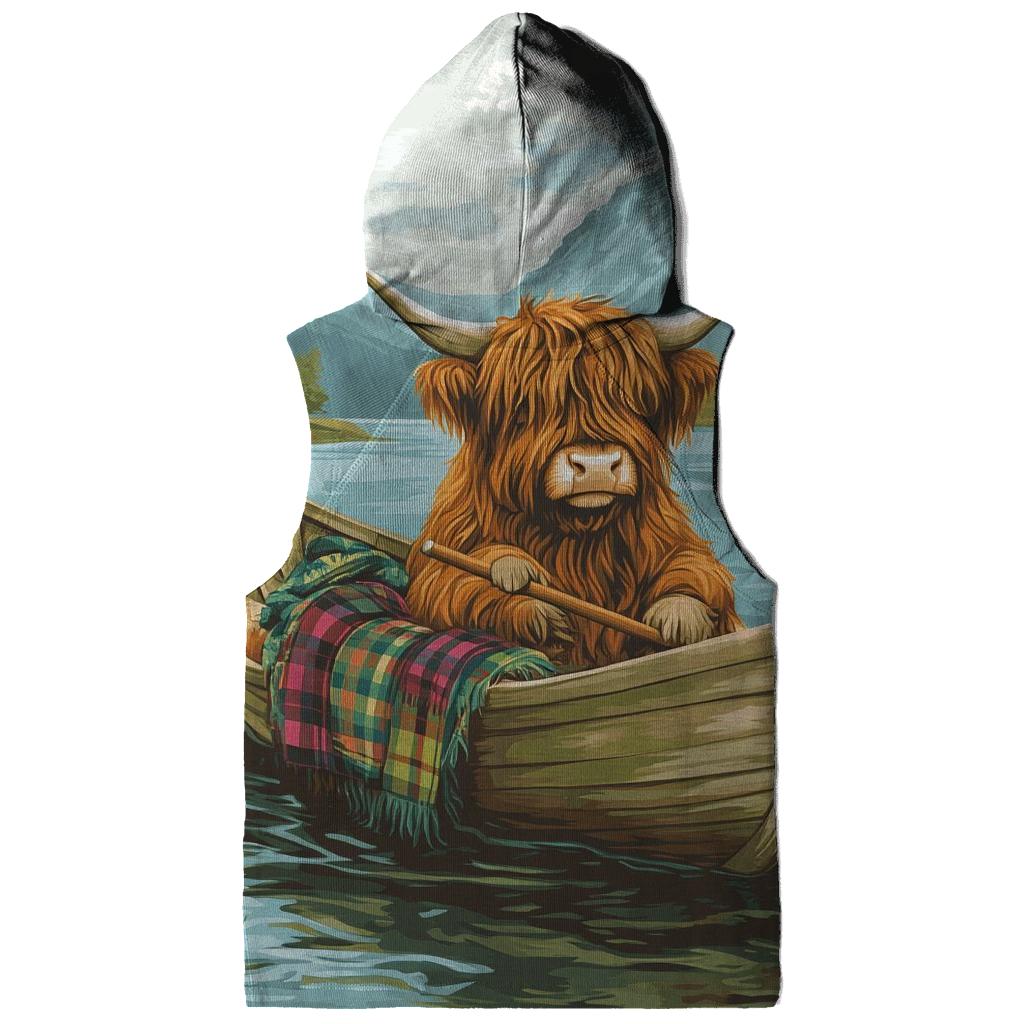 Highland Cow Sailing The Mini Loch Boat embroidered hoodies