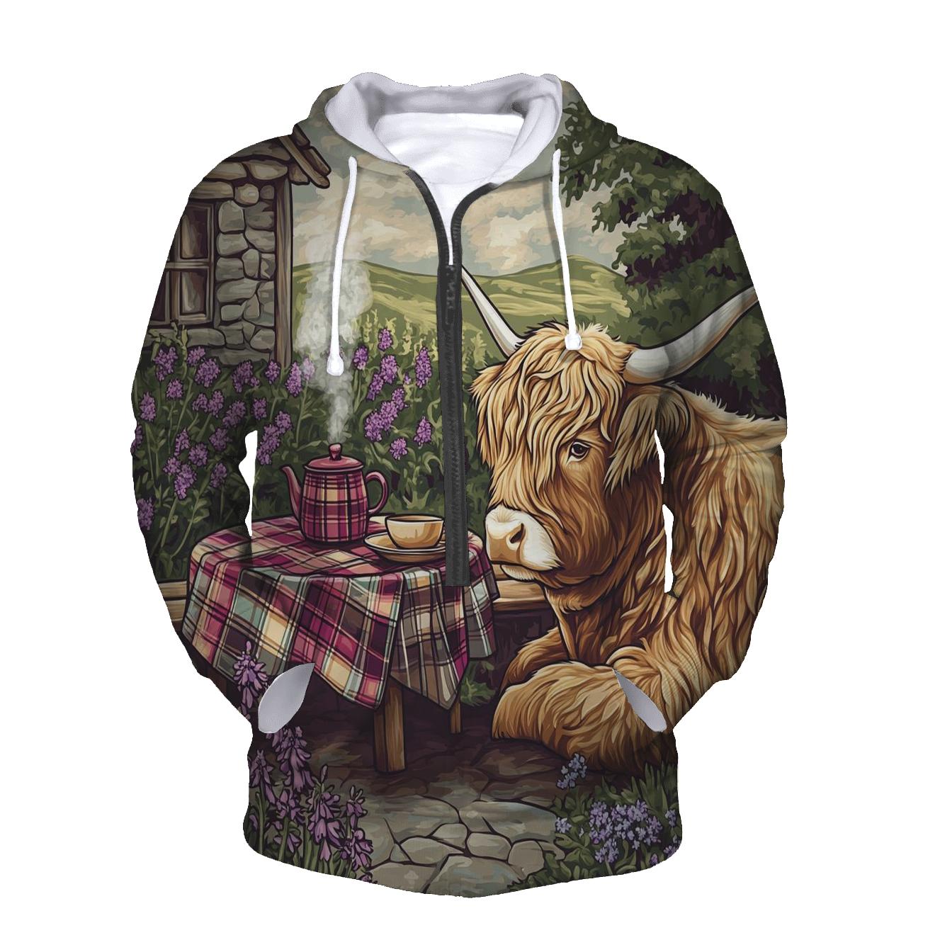 Tea Garden With Highland Cow Companion designer hoodies