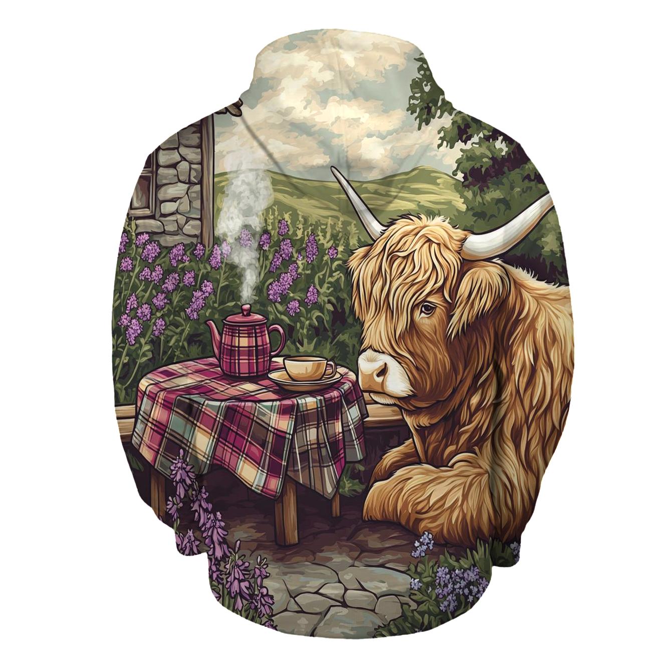 Tea Garden With Highland Cow Companion designer hoodies