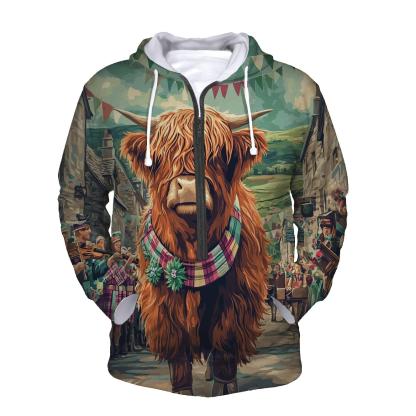 Aurora Painted Highland Cow Parade zip-up hoodies