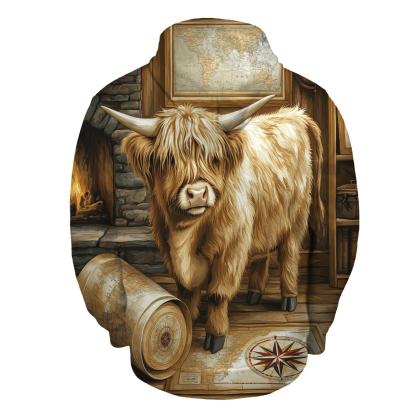 Highland Cow In Vintage Map Room pullover hoodies