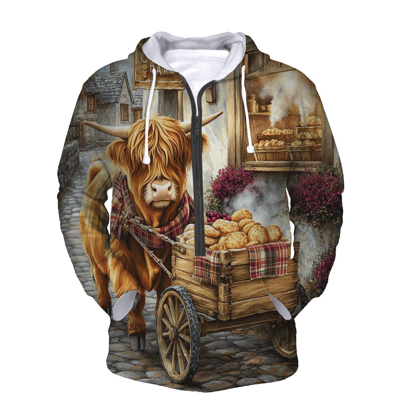 Highland Cow Bakery Morning Delivery zip-up hoodies