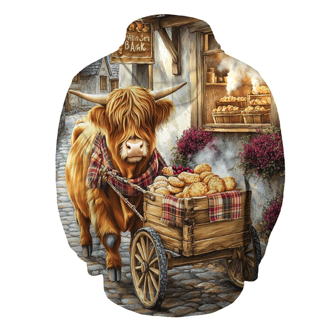 Highland Cow Bakery Morning Delivery zip-up hoodies
