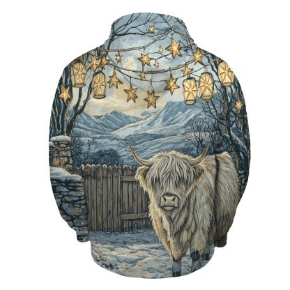Highland Cow Under Winter Star Lanterns hoodie designs
