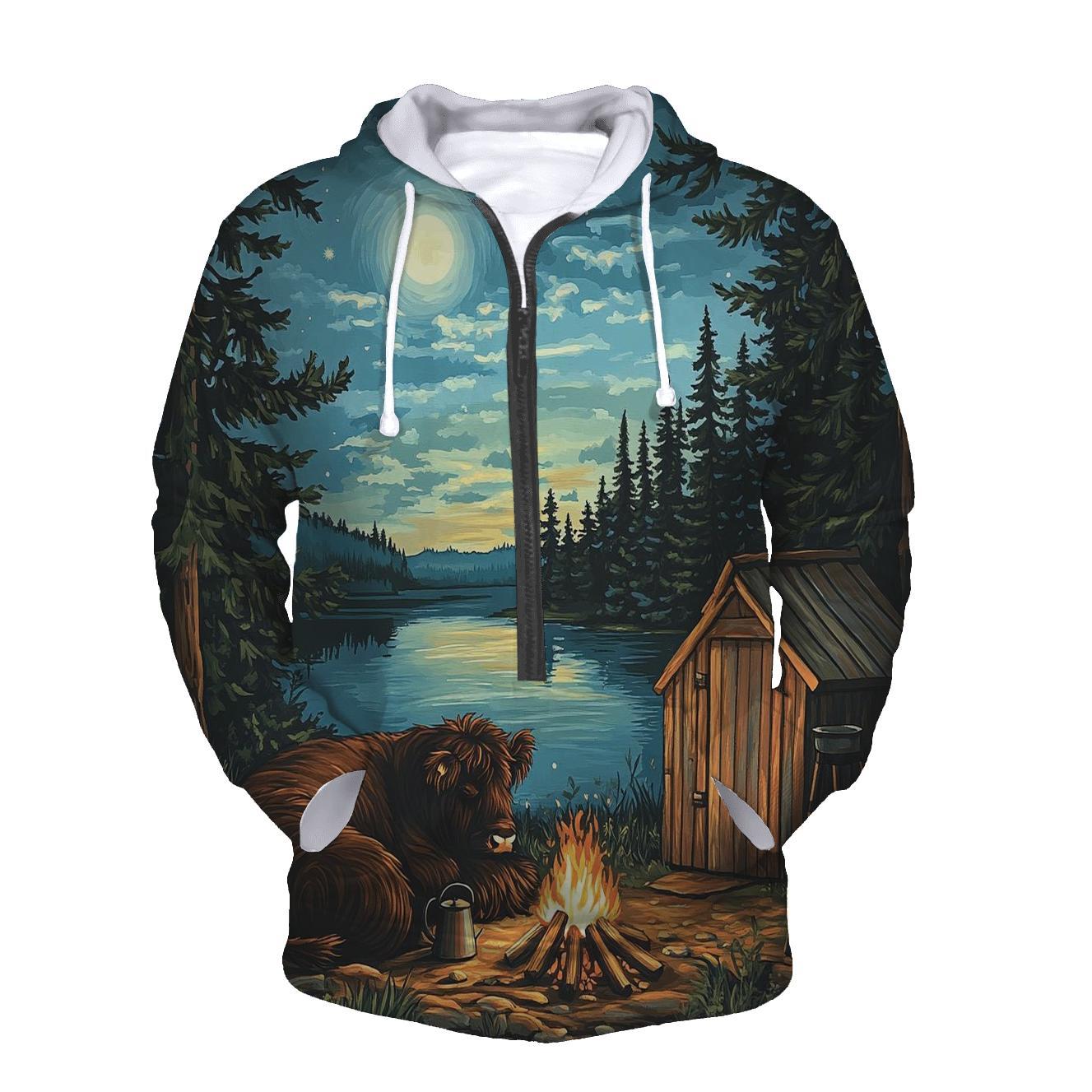 Highland Cow Moonlit Bothy Camp custom hoodies