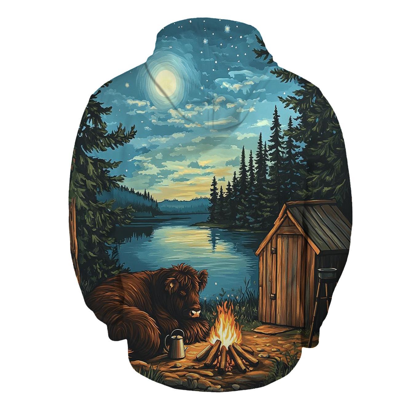 Highland Cow Moonlit Bothy Camp custom hoodies
