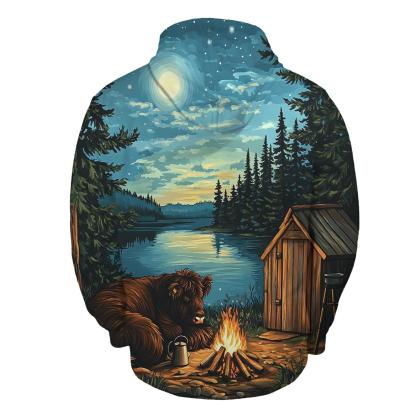 Highland Cow Moonlit Bothy Camp custom hoodies