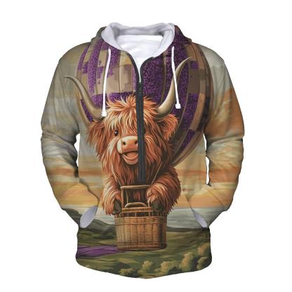 Highland Cow In Heather Hot Air Balloon embroidered hoodies