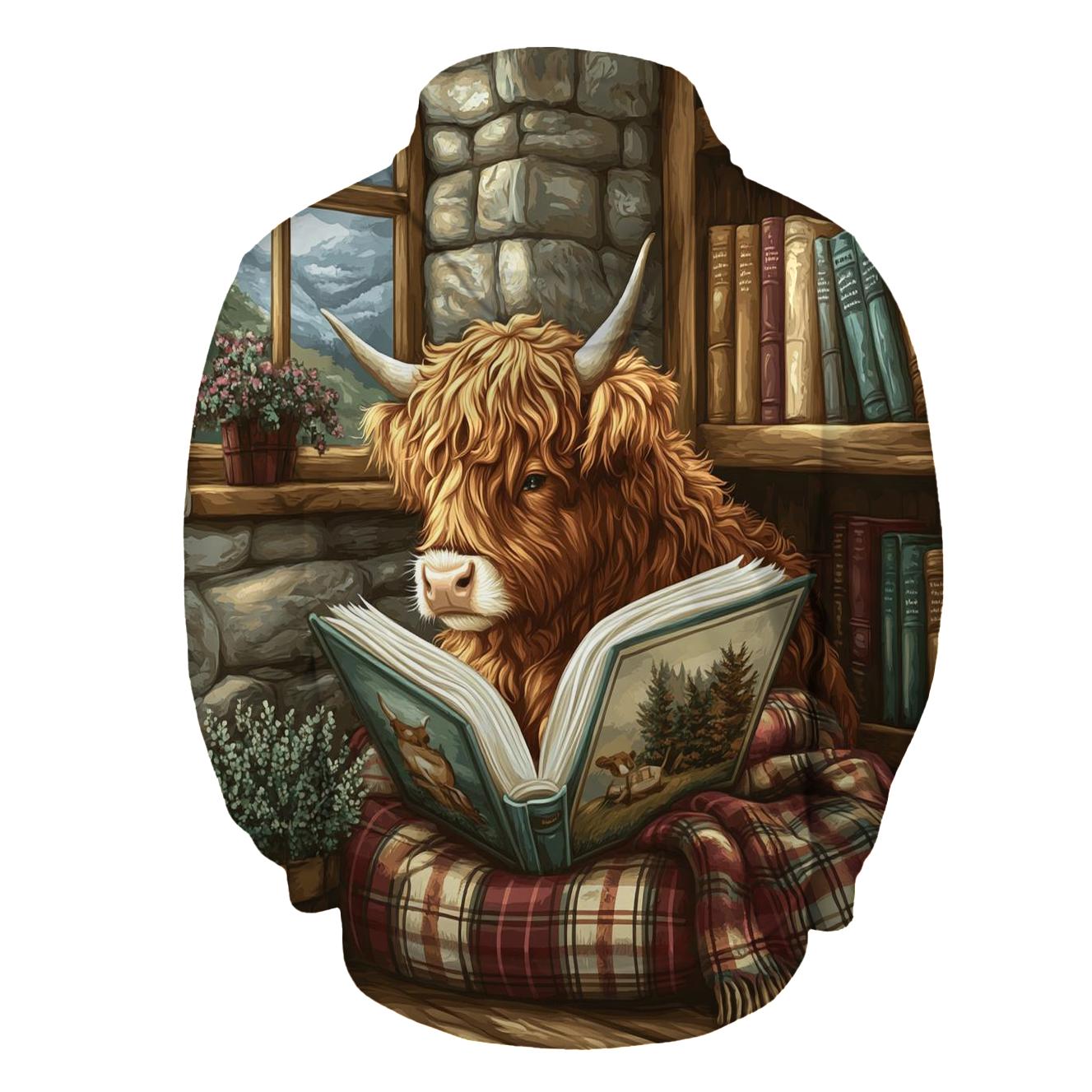 Highland Cow Quiet Library Nook embroidered hoodies