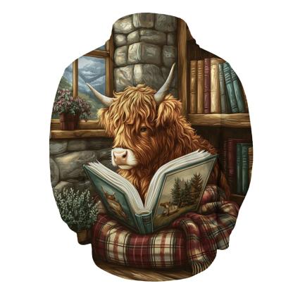 Highland Cow Quiet Library Nook embroidered hoodies