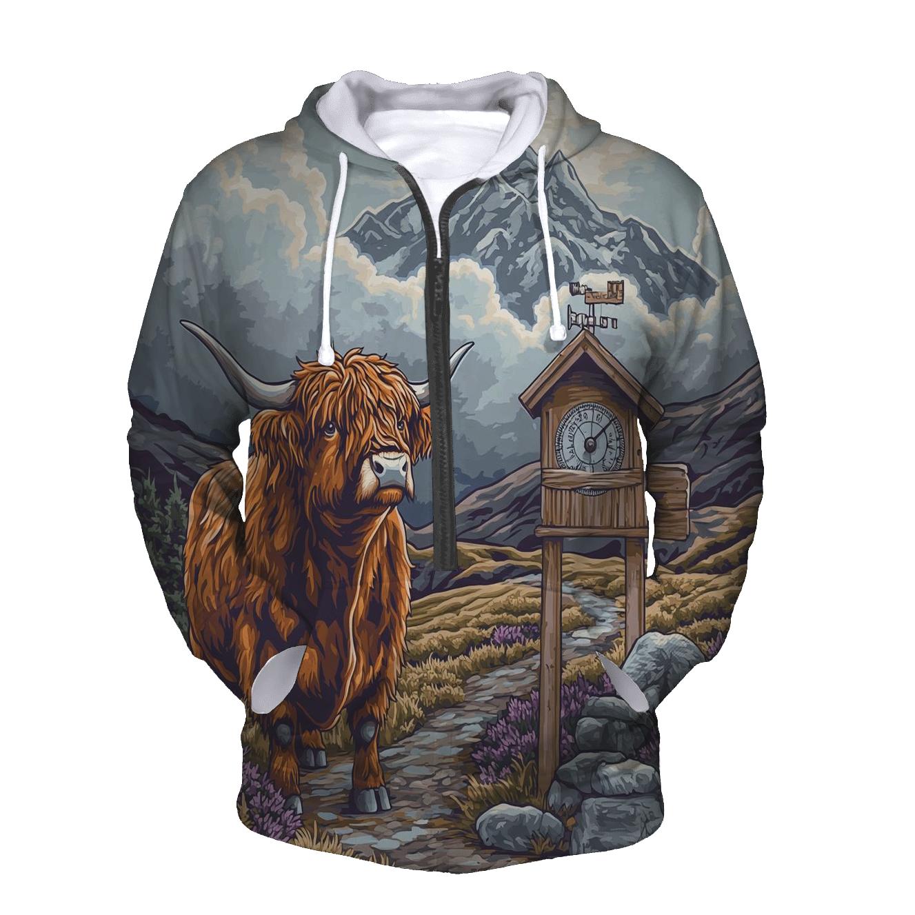 Highland Cow Mountain Weather Reader hoodie styles