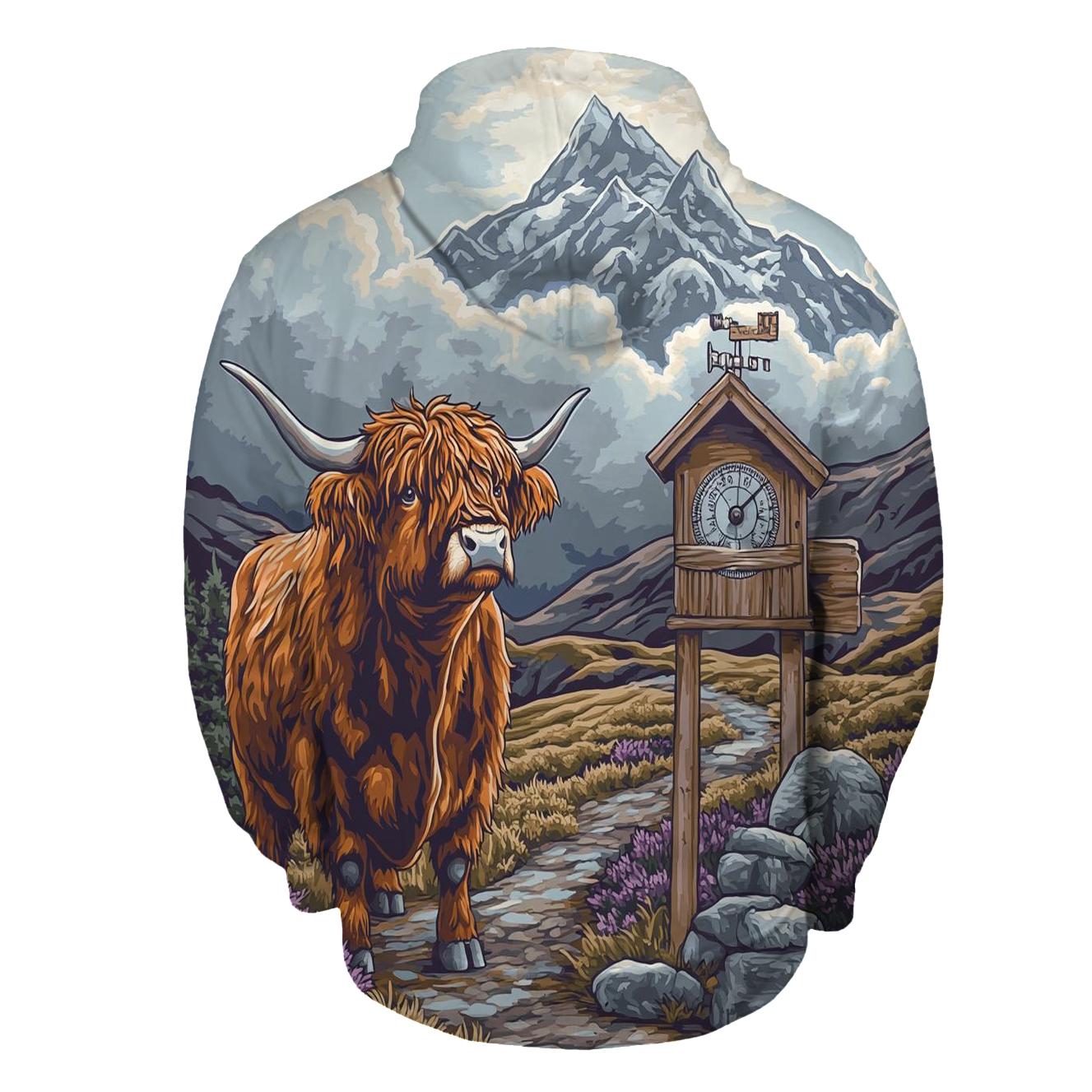 Highland Cow Mountain Weather Reader hoodie styles