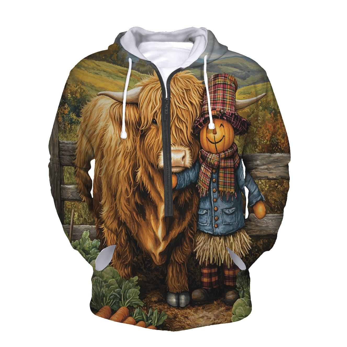 Highland Cow Garden Scarecrow Friend lightweight hoodies