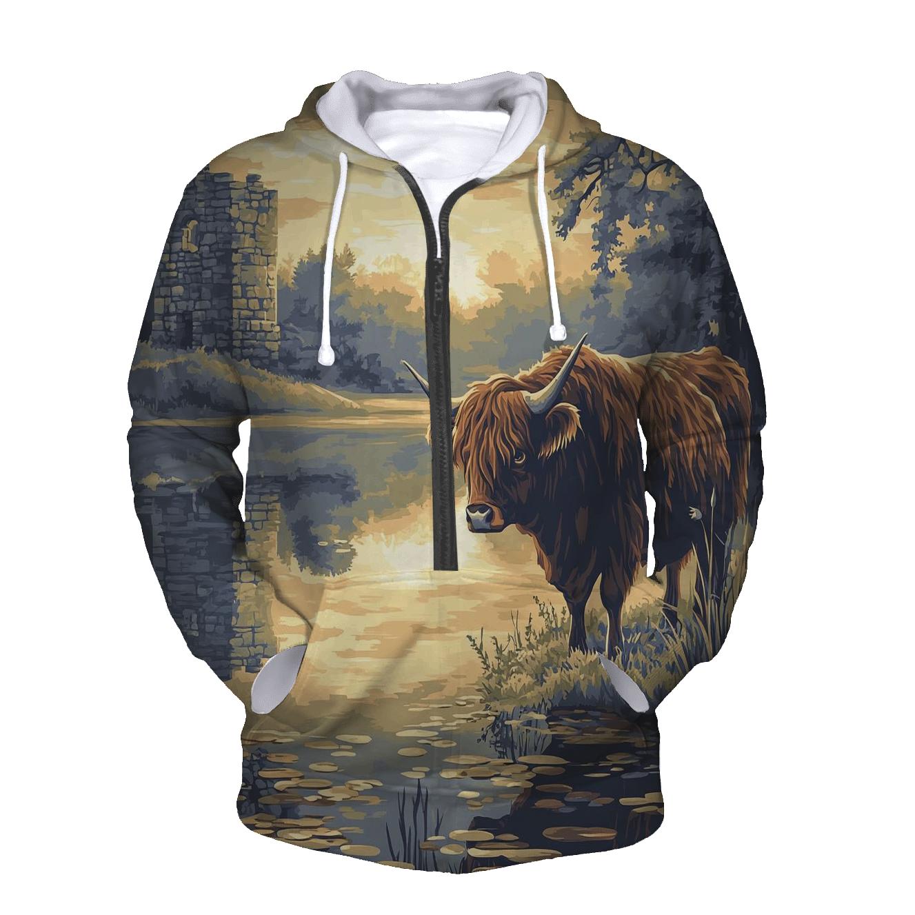 Loch Mirror Highland Cow Reflection hoodie designs