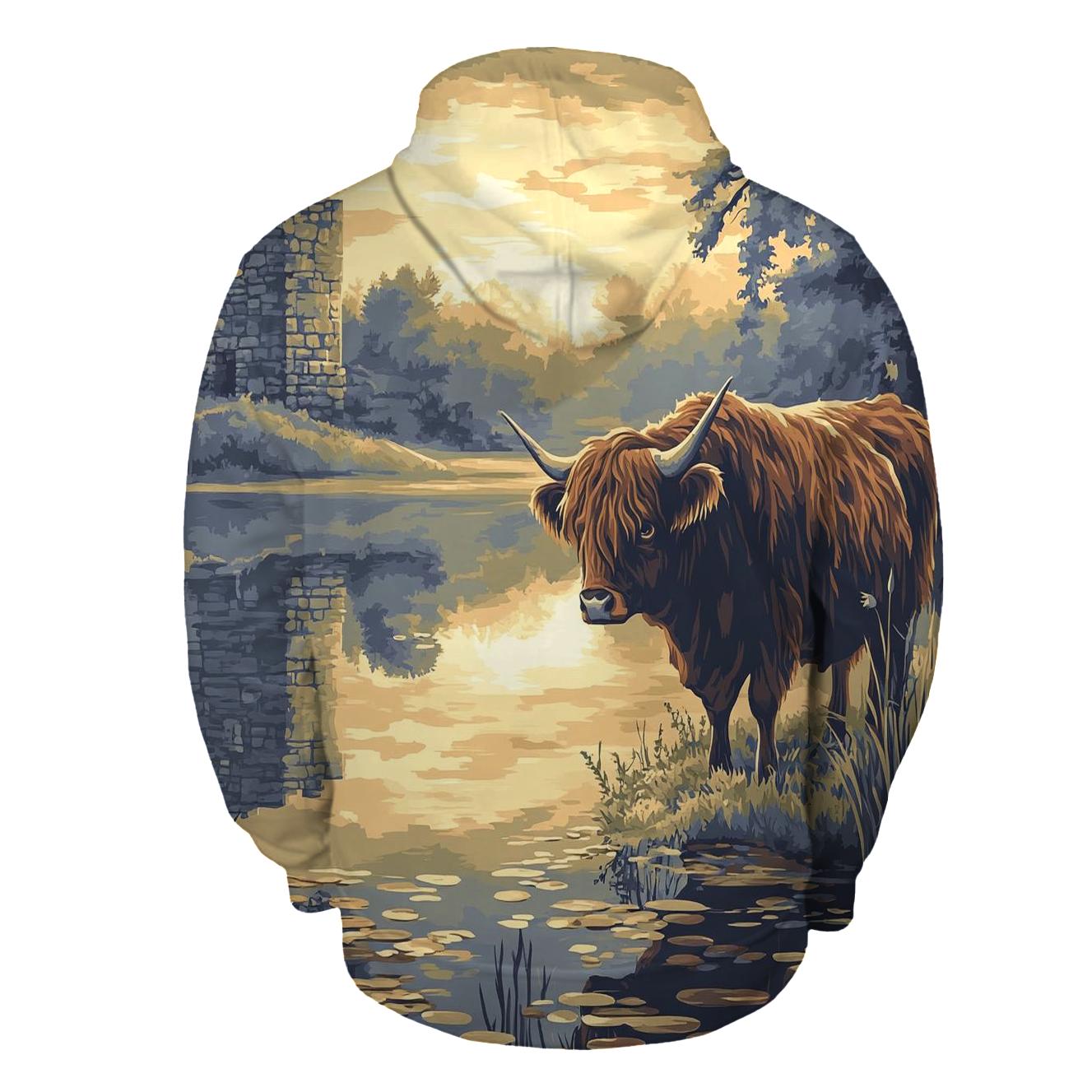 Loch Mirror Highland Cow Reflection hoodie designs
