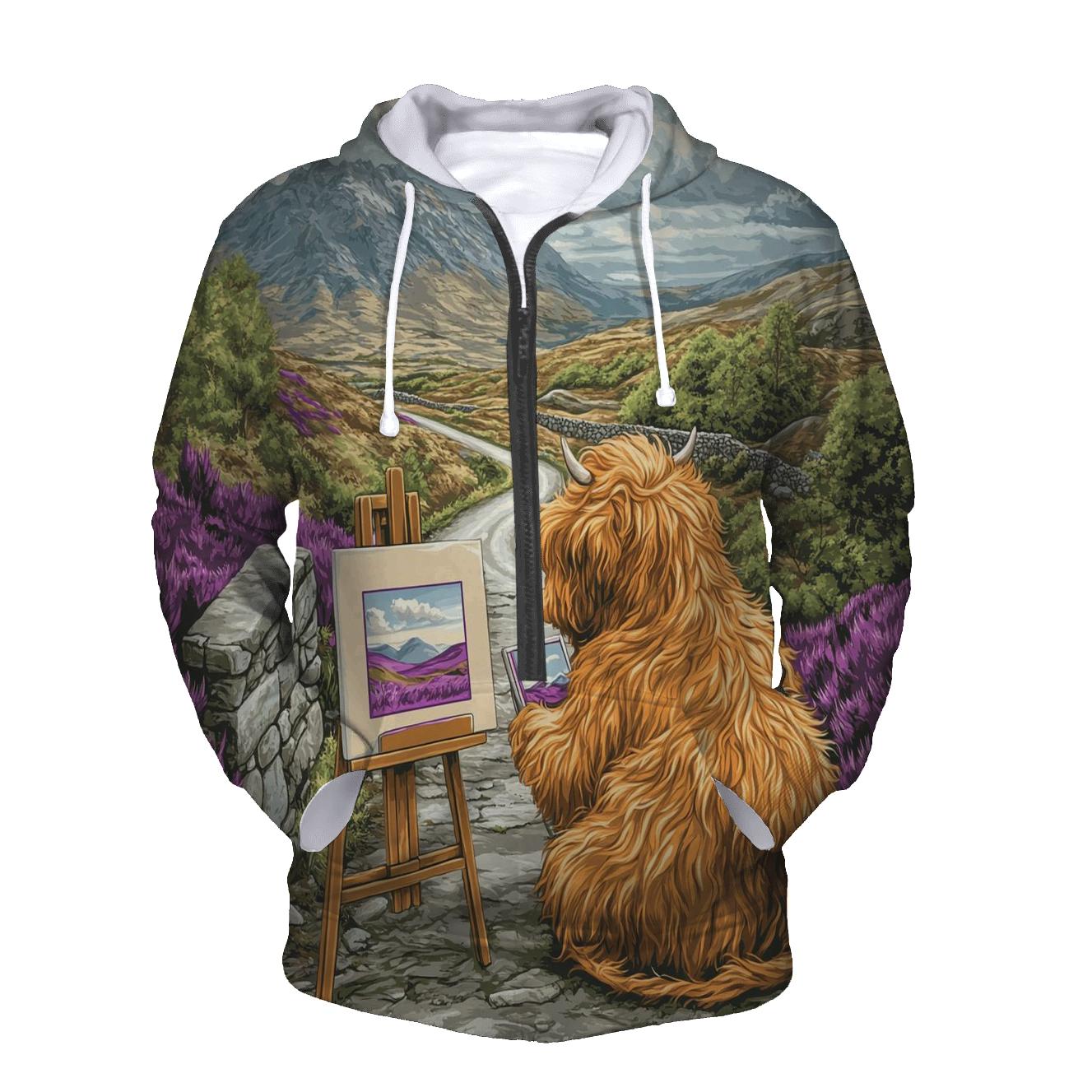Highland Cow Postcard Painter lightweight hoodies