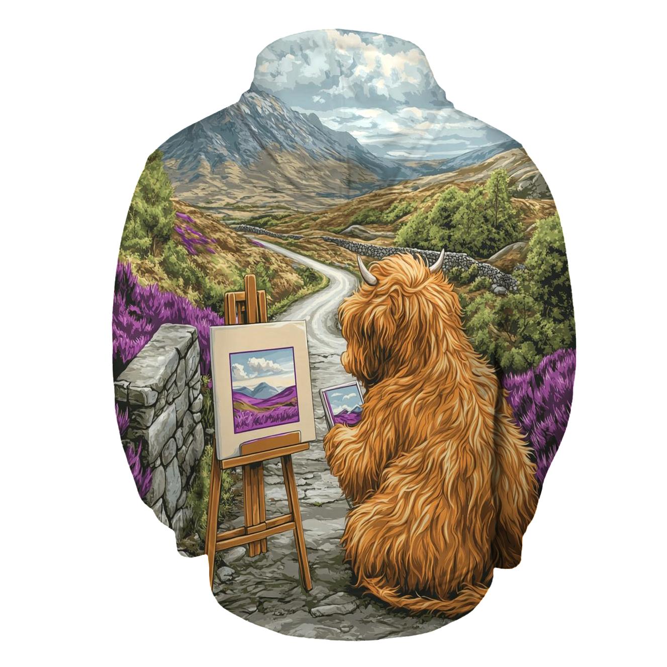 Highland Cow Postcard Painter lightweight hoodies
