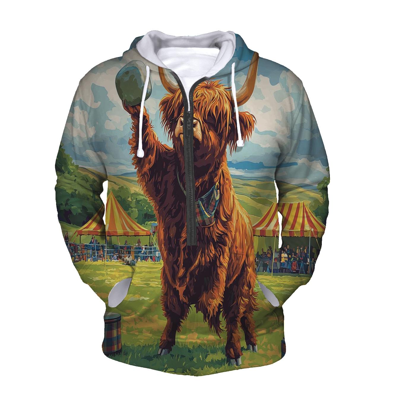 Highland Cow Highland Games Weight Lift zip-up hoodies