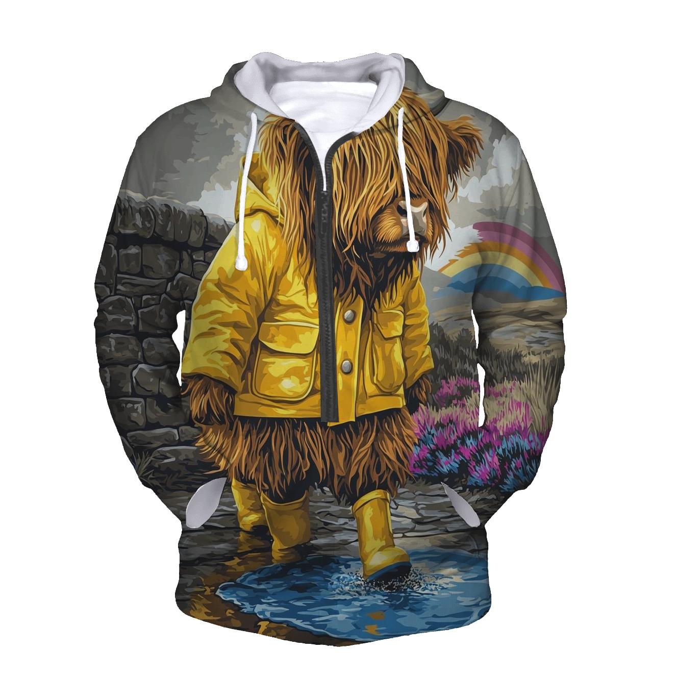 Highland Cow Raincoat And Puddle Walk embroidered hoodies