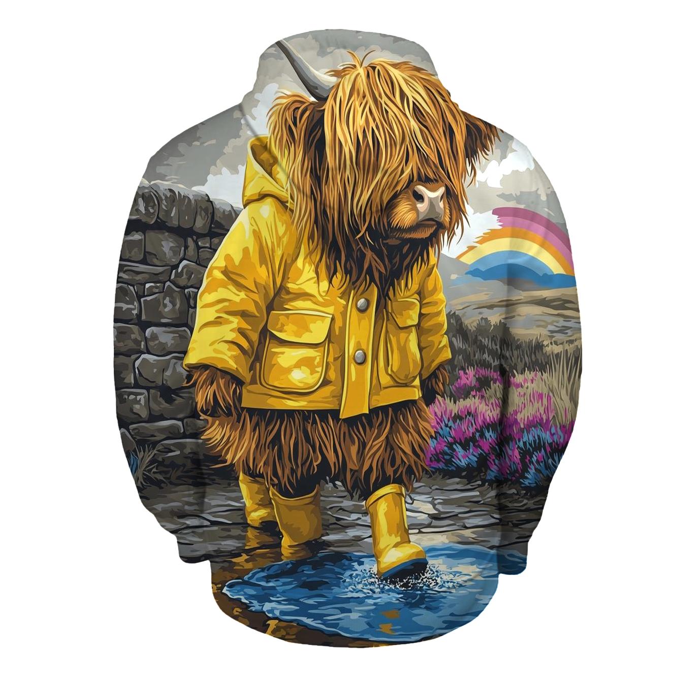 Highland Cow Raincoat And Puddle Walk embroidered hoodies