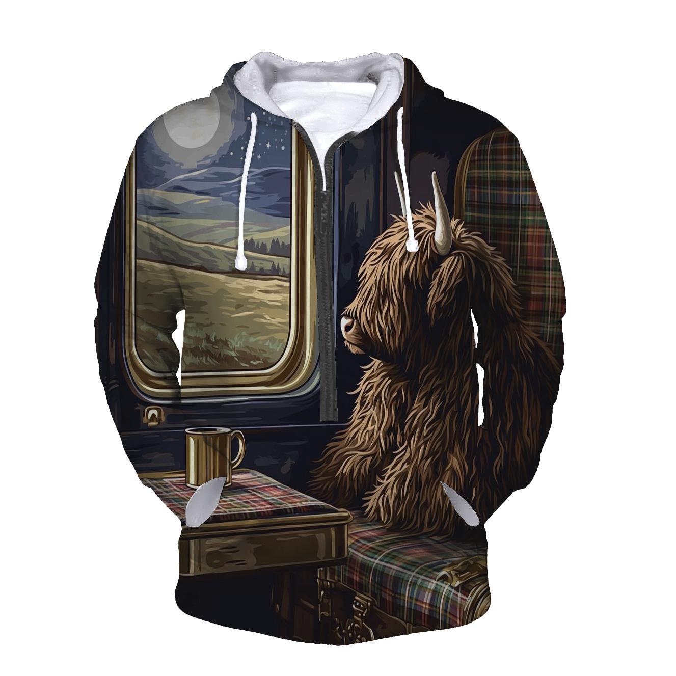 Night Train With Highland Cow Passenger hoodie styles