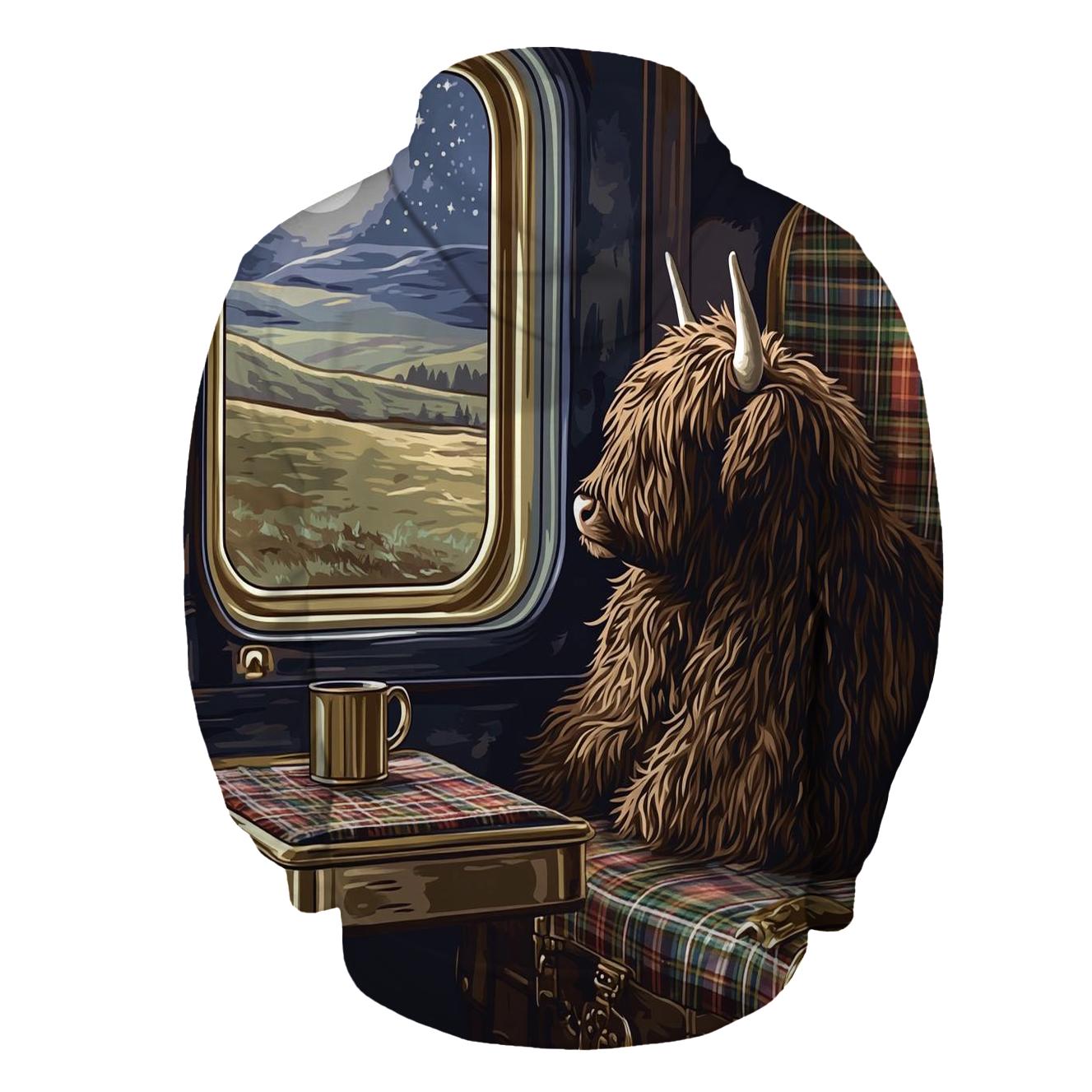 Night Train With Highland Cow Passenger hoodie styles