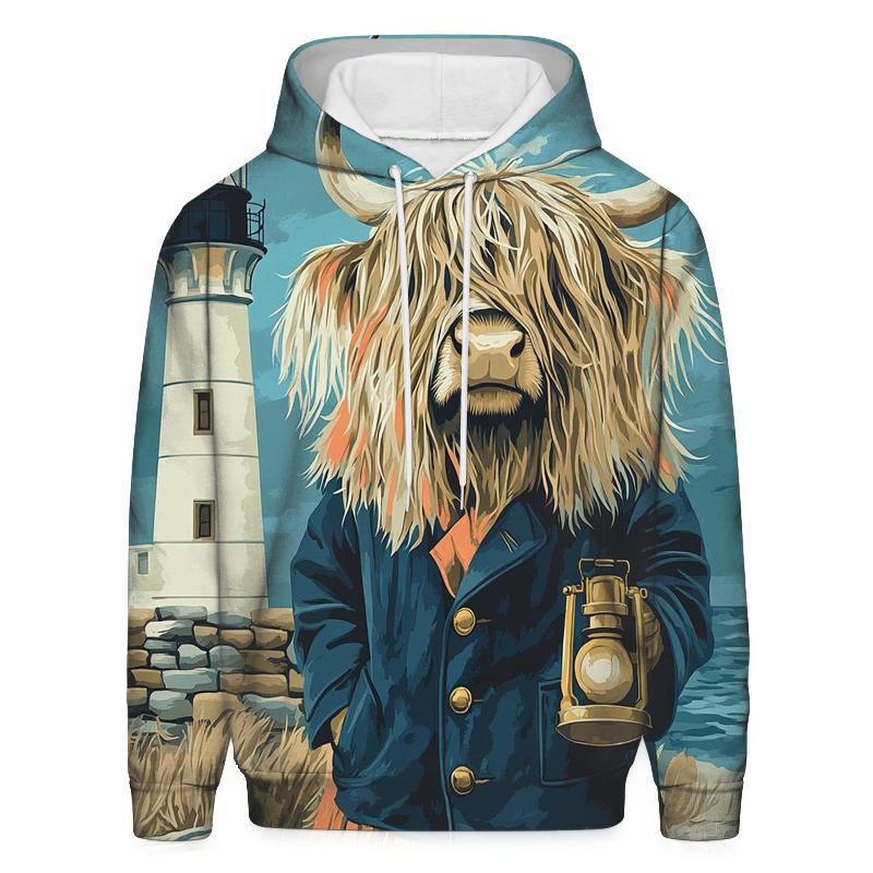 Highland Cow Lighthouse Keeper pullover hoodies