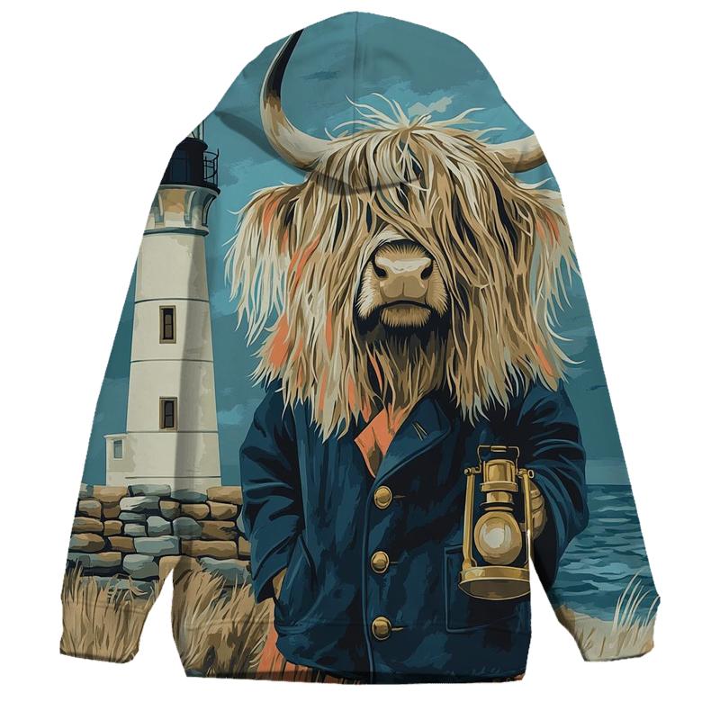 Highland Cow Lighthouse Keeper pullover hoodies