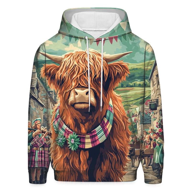 Aurora Painted Highland Cow Parade designer hoodies