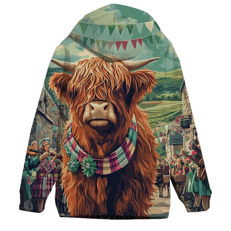 Aurora Painted Highland Cow Parade designer hoodies