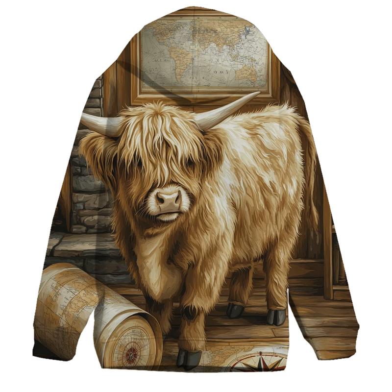 Highland Cow In Vintage Map Room hoodie designs