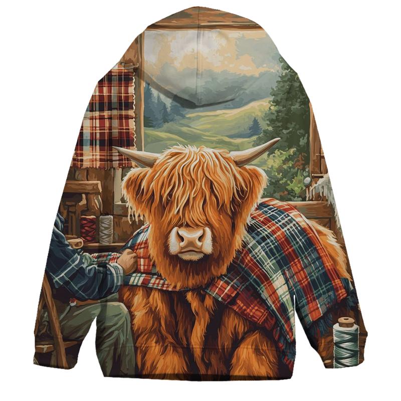 Tartan Workshop Highland Cow Artisan zip-up hoodies