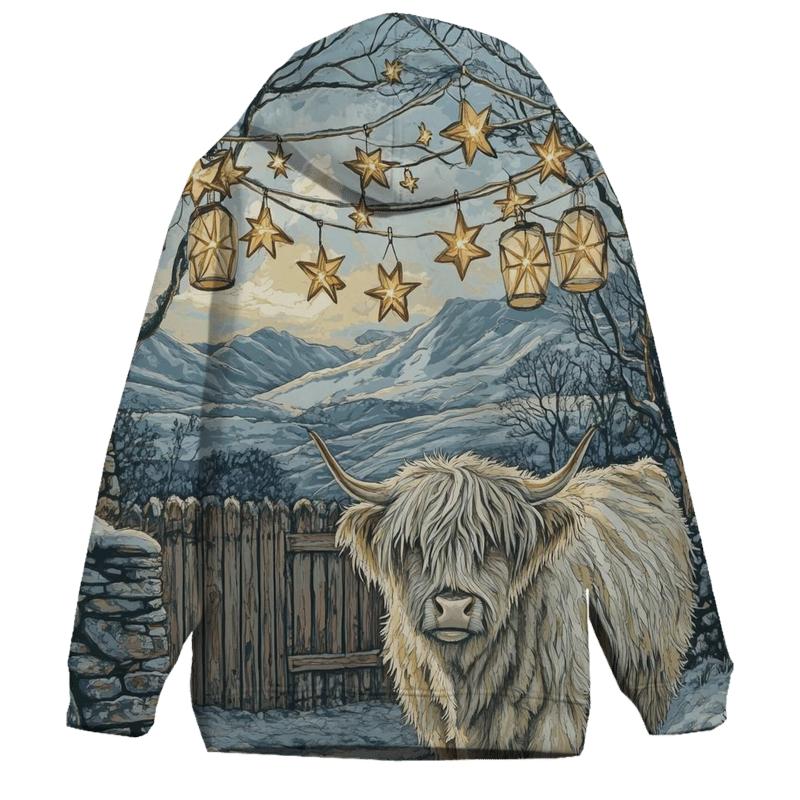 Highland Cow Under Winter Star Lanterns hoodies fashion