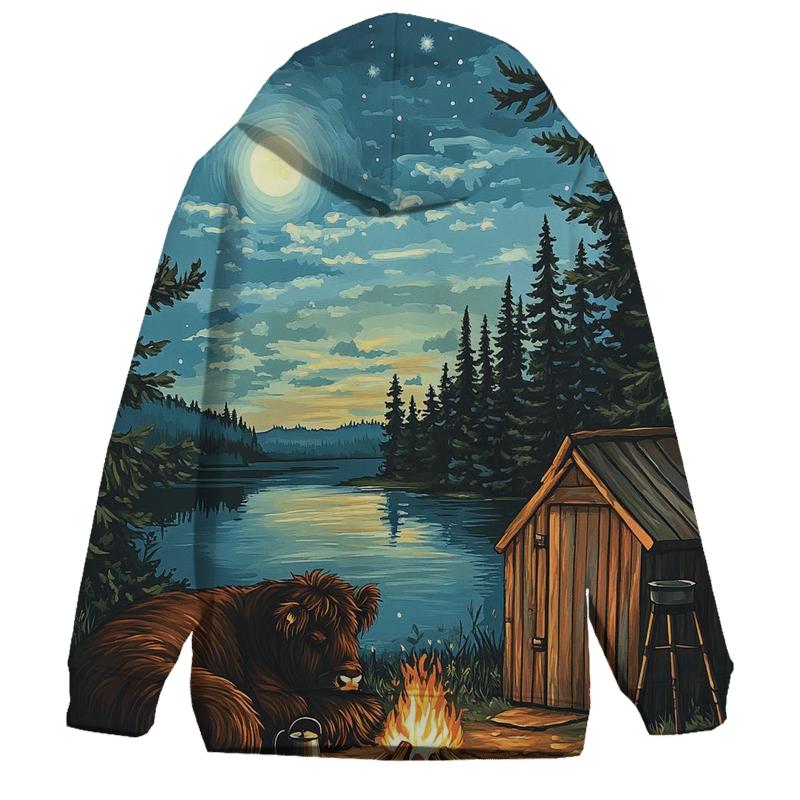 Highland Cow Moonlit Bothy Camp hoodie designs