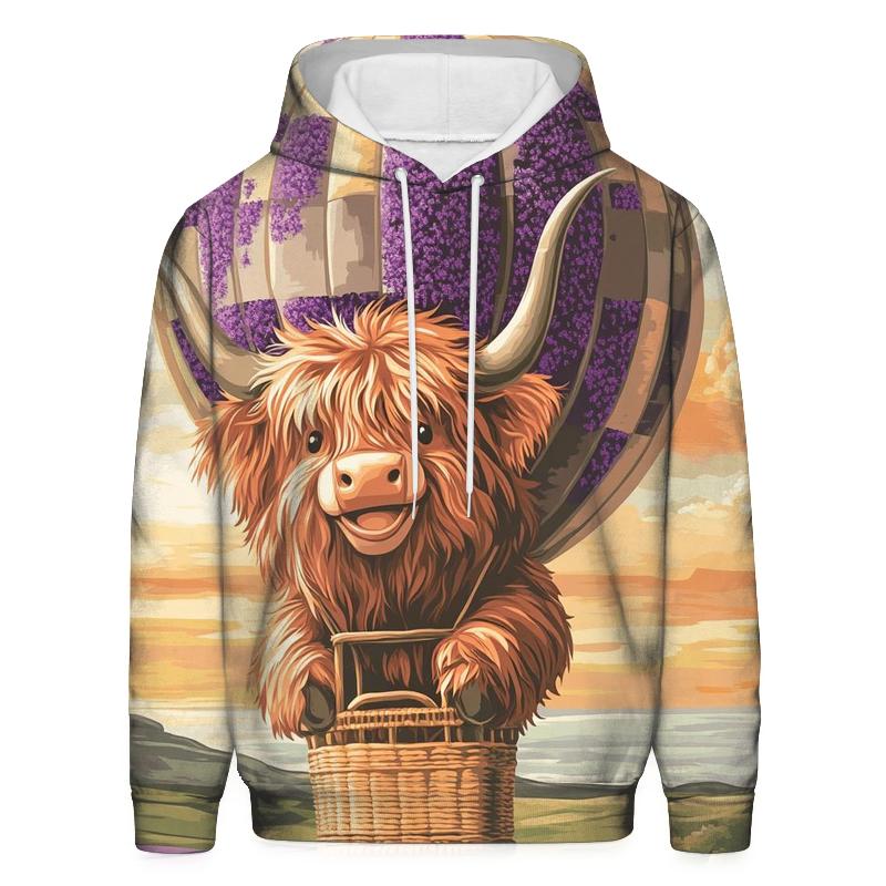 Highland Cow In Heather Hot Air Balloon custom hoodies