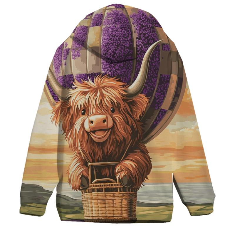 Highland Cow In Heather Hot Air Balloon custom hoodies