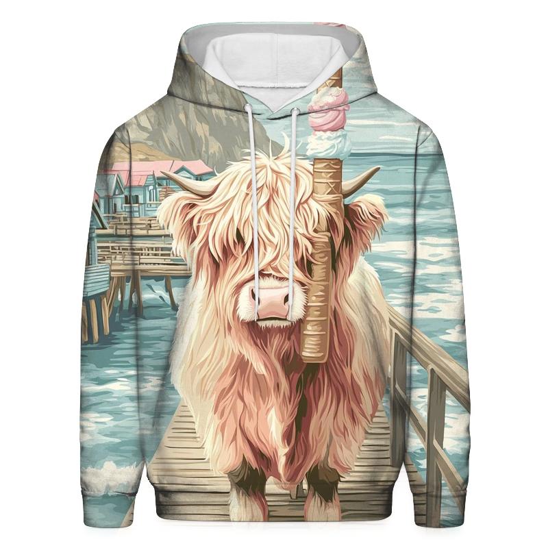 Highland Cow Ice Cream By The Pier premium hoodies