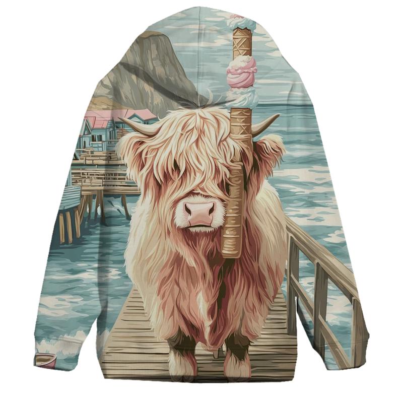 Highland Cow Ice Cream By The Pier premium hoodies