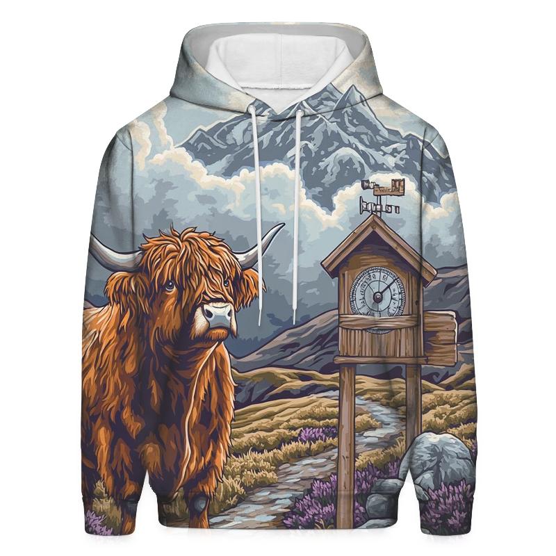 Highland Cow Mountain Weather Reader premium hoodies