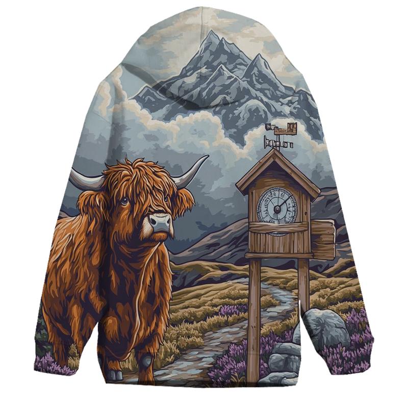 Highland Cow Mountain Weather Reader premium hoodies