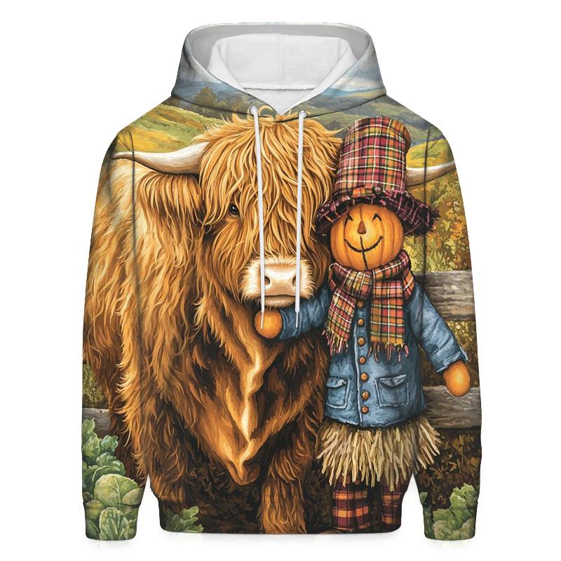 Highland Cow Garden Scarecrow Friend zip-up hoodies