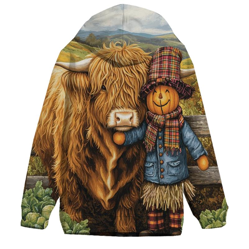 Highland Cow Garden Scarecrow Friend zip-up hoodies