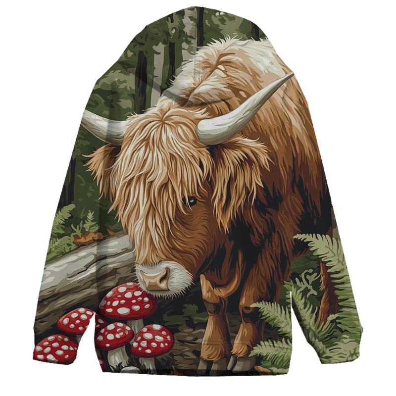 Highland Cow Woodland Mushroom Hunt hoodie styles