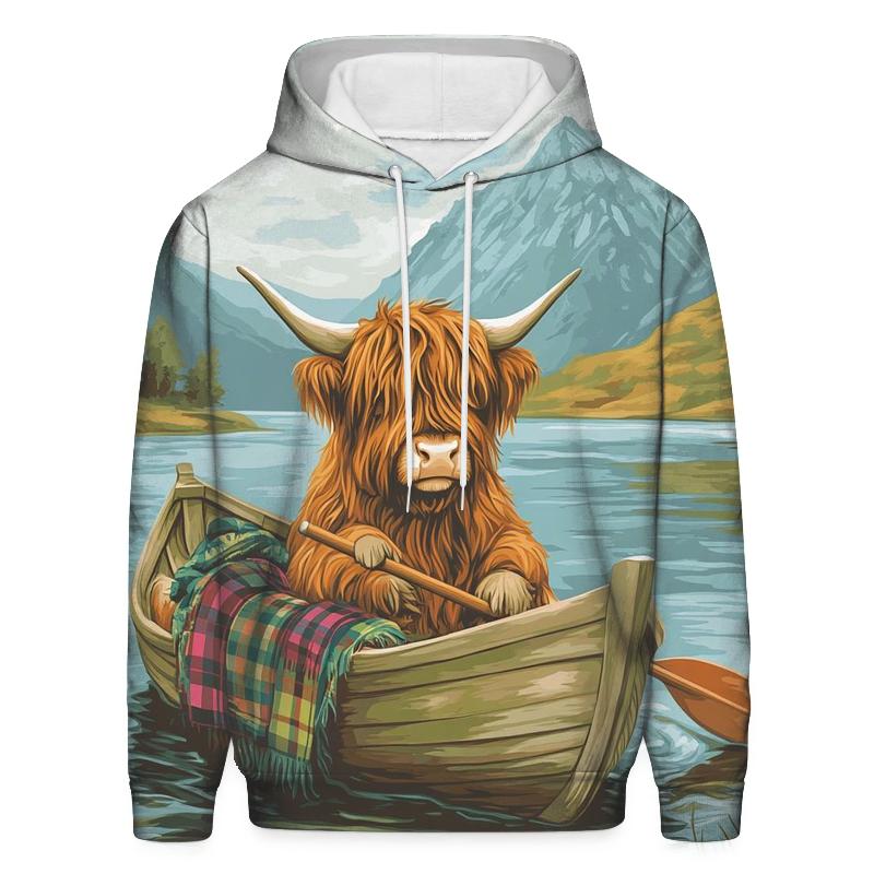 Highland Cow Sailing The Mini Loch Boat lightweight hoodies