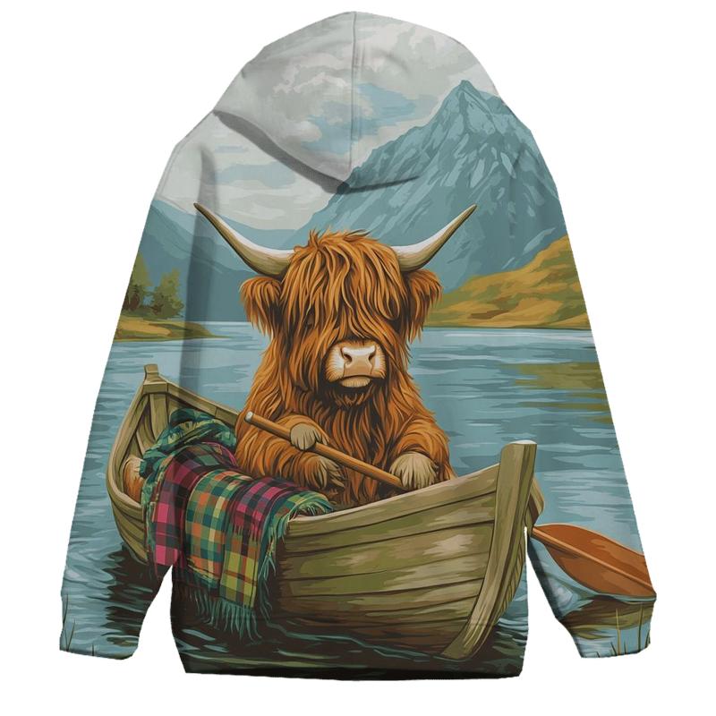 Highland Cow Sailing The Mini Loch Boat lightweight hoodies